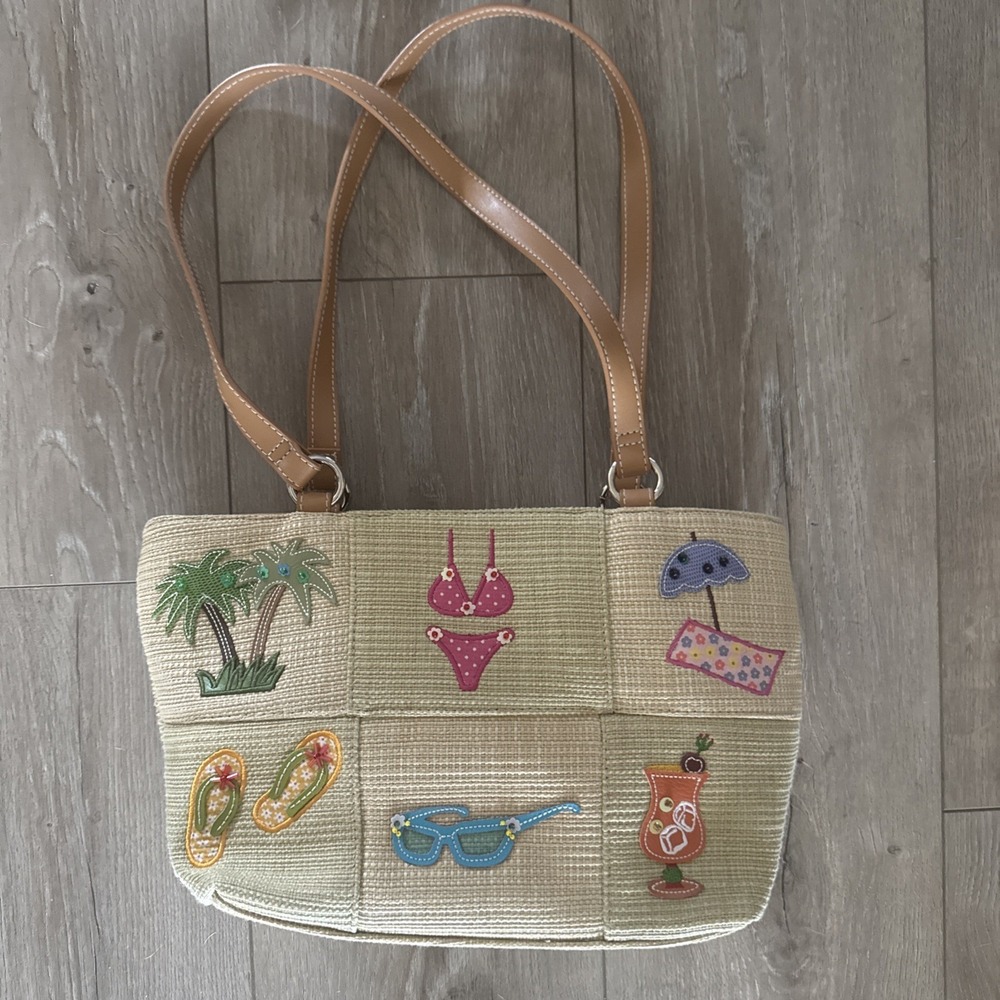 NEW Vintage Rosetti 70's Beach‎ Themed Vinyl Handbag Weave Embroidered